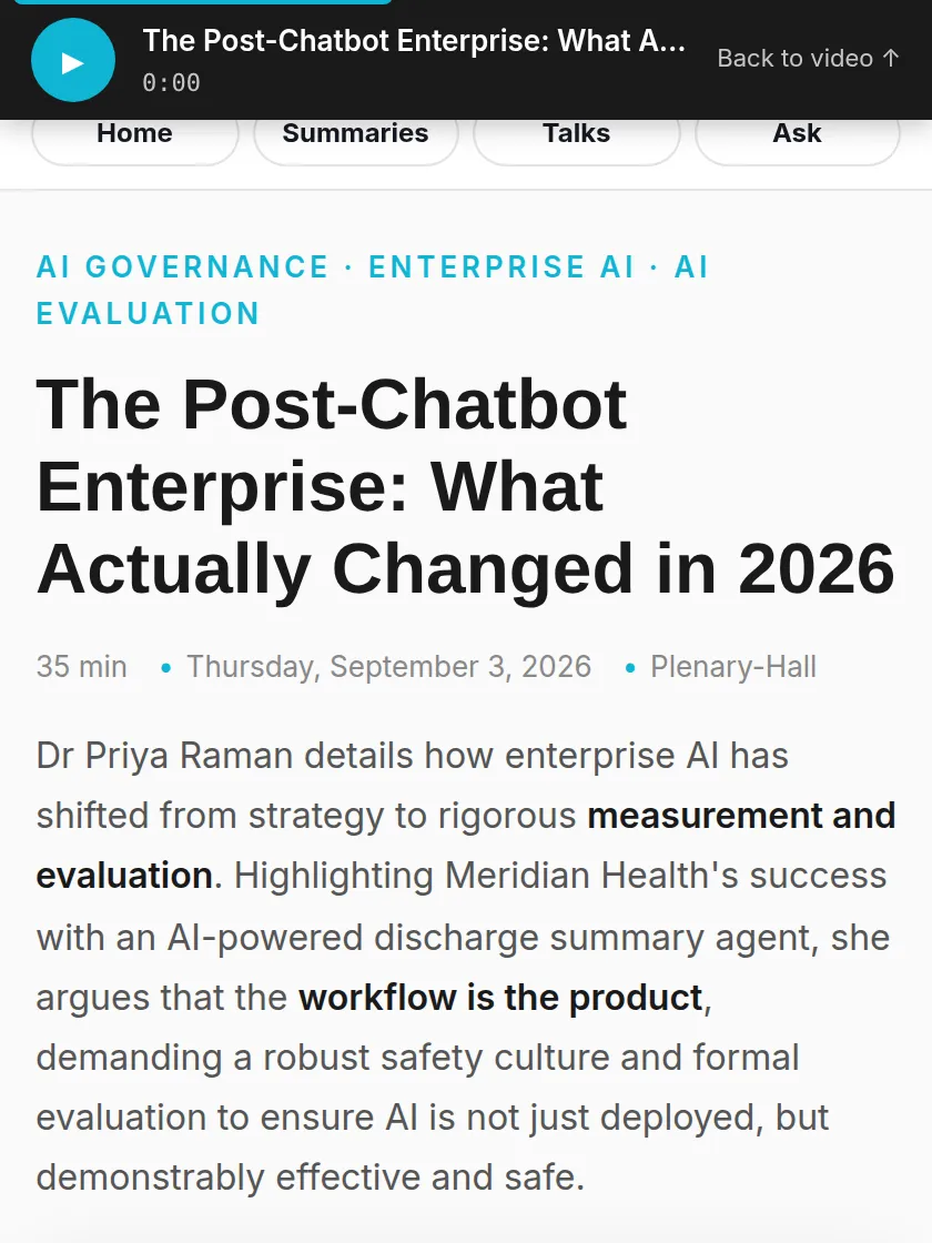 A session insight page in the Conference Insights portal