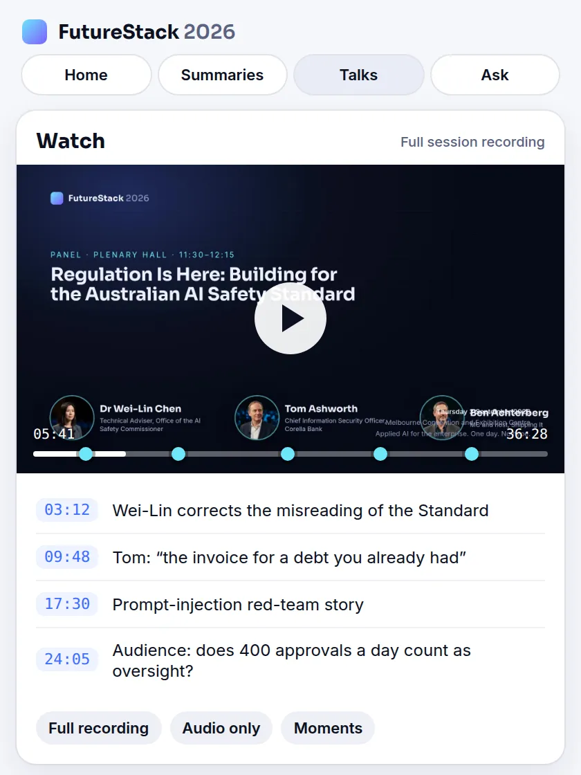 A session page with its recording and chapters in the Conference Insights portal